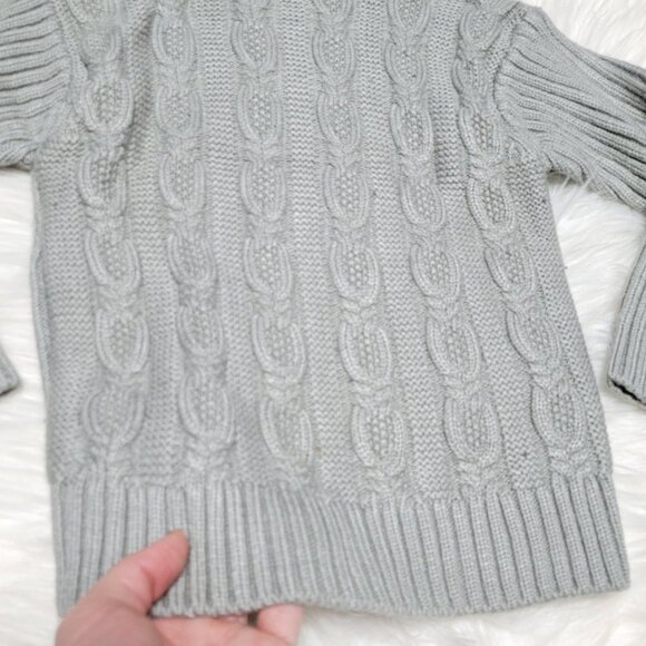 Cable Knit Sweater | Gray Long Sleeve Turtleneck Ribbed Knit Trim Causal Winter - Picture 2 of 9